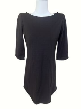 Sunhee Moon Women's Boat Neck Sheath Dress Tunic 3/4 Slv Black Knit Sz XS Pocket